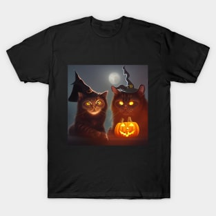 Two Silly Cats with Halloween Witch Hats T-Shirt